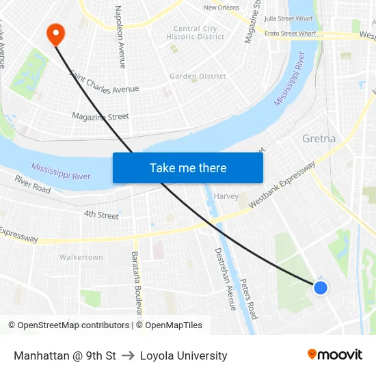 Manhattan @ 9th St to Loyola University map