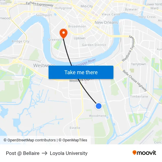 Post @ Bellaire to Loyola University map