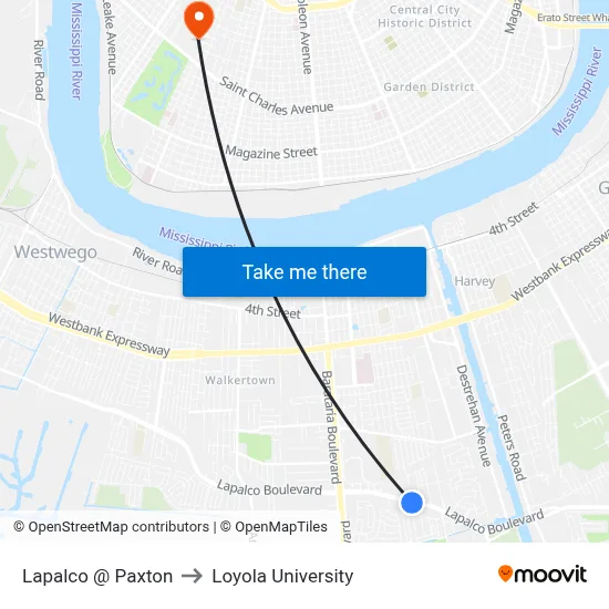 Lapalco @ Paxton to Loyola University map