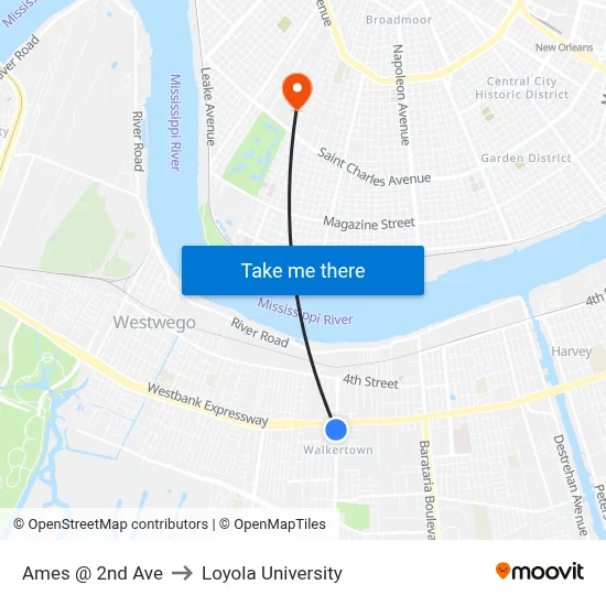 Ames @ 2nd Ave to Loyola University map