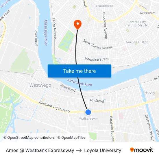Ames @ Westbank Expressway to Loyola University map