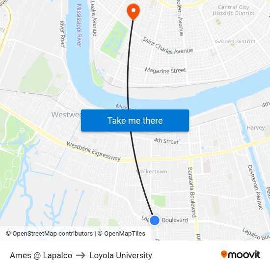 Ames @ Lapalco to Loyola University map