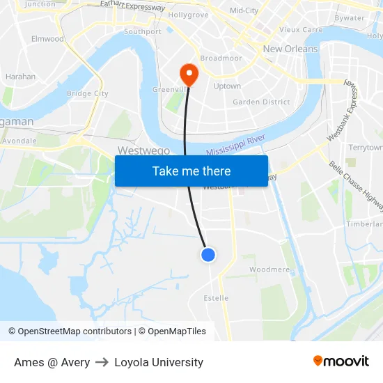 Ames @ Avery to Loyola University map