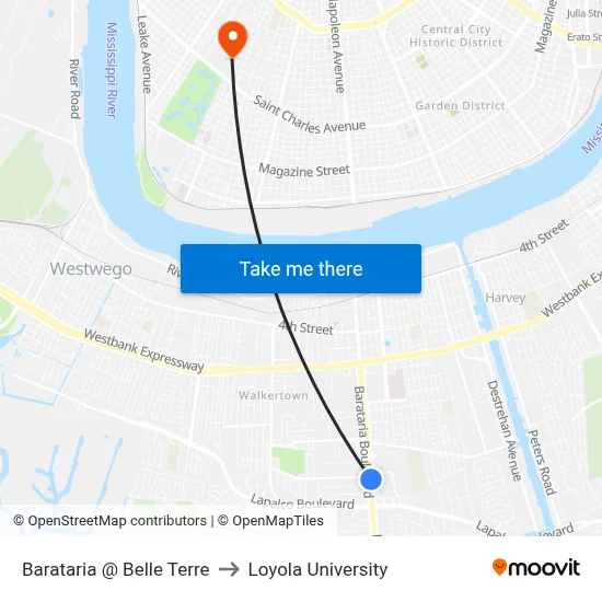 Barataria @ Belle Terre to Loyola University map