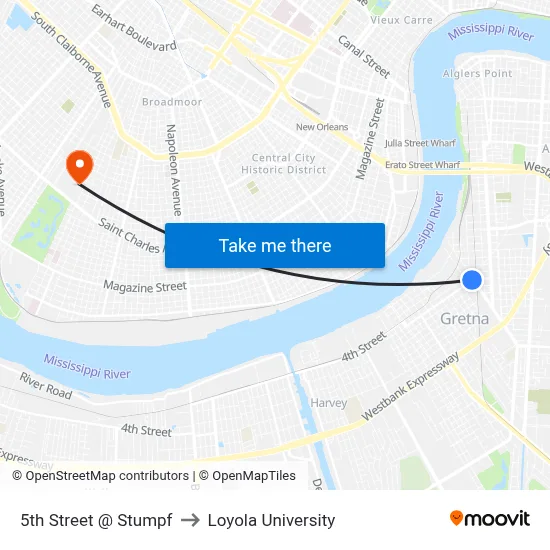 5th Street @ Stumpf to Loyola University map