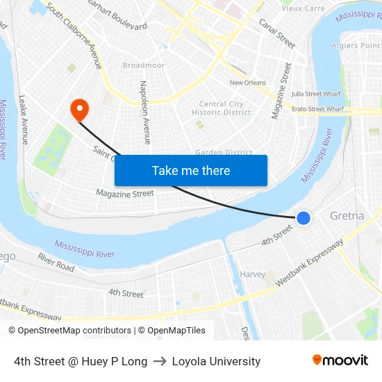 4th Street @ Huey P Long to Loyola University map