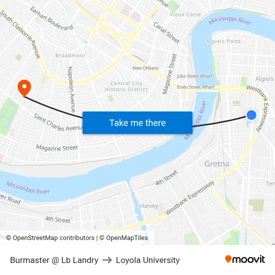 Burmaster @ Lb Landry to Loyola University map
