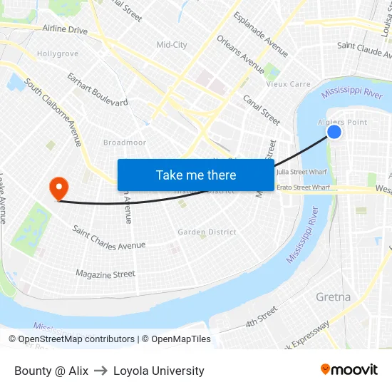 Bounty @ Alix to Loyola University map