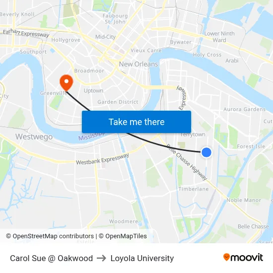 Carol Sue @ Oakwood to Loyola University map