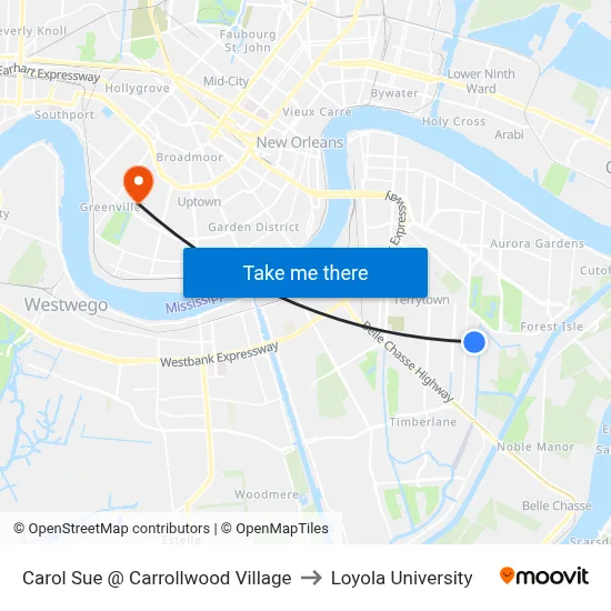 Carol Sue @ Carrollwood Village to Loyola University map