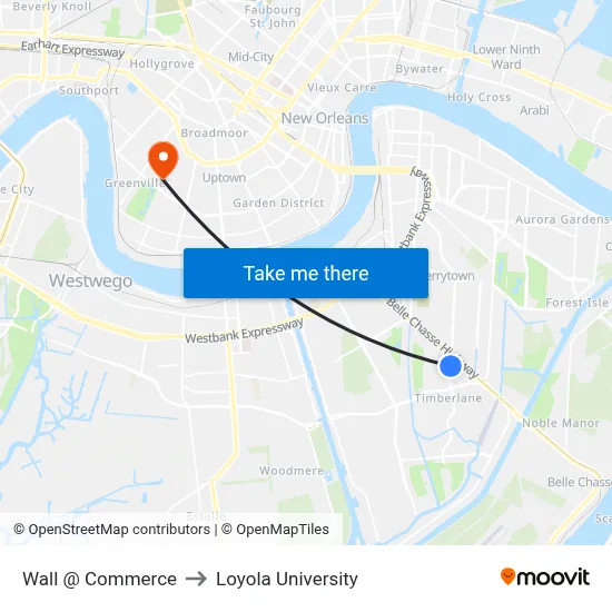 Wall @ Commerce to Loyola University map