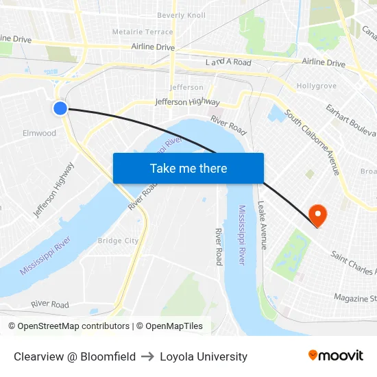 Clearview @ Bloomfield to Loyola University map