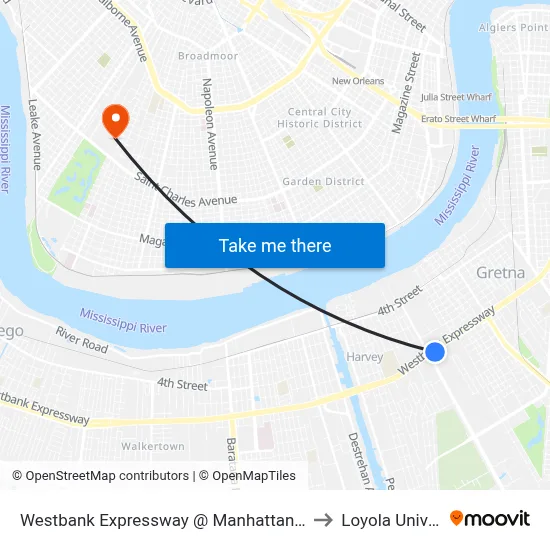 Westbank Expressway @ Manhattan/Green Leaf to Loyola University map