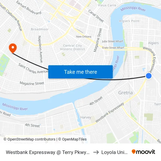 Westbank Expressway @ Terry Pkwy/Oakwood Mall to Loyola University map