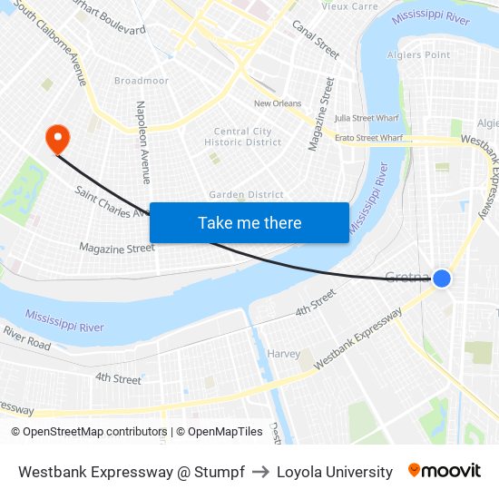 Westbank Expressway @ Stumpf to Loyola University map