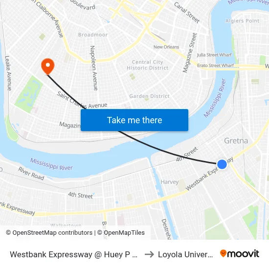 Westbank Expressway @ Huey P Long to Loyola University map