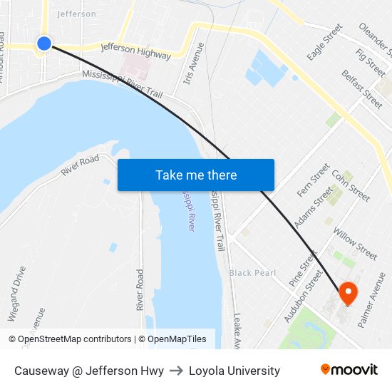 Causeway @ Jefferson Hwy to Loyola University map