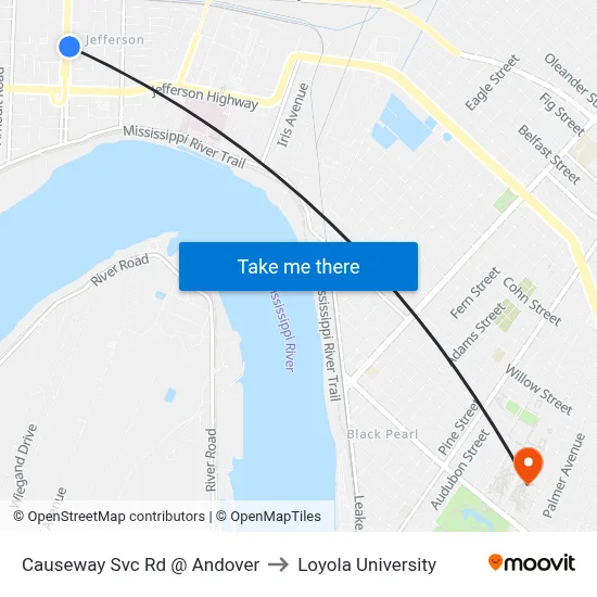 Causeway Svc Rd @ Andover to Loyola University map