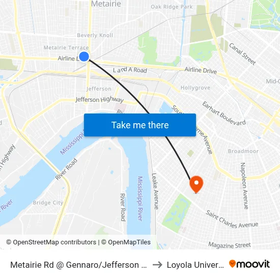 Metairie Rd @ Gennaro/Jefferson Police to Loyola University map