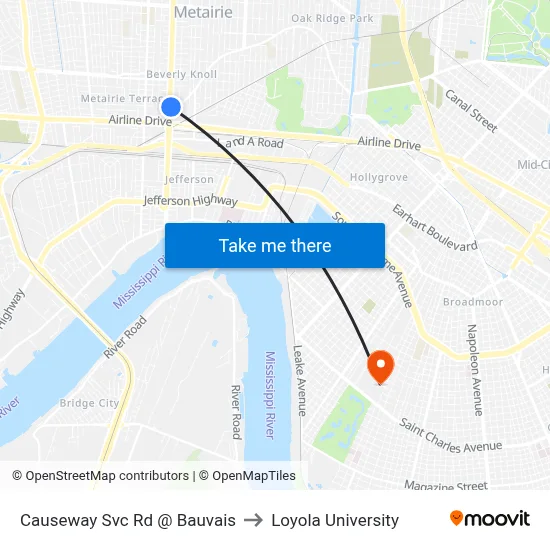 Causeway Svc Rd @ Bauvais to Loyola University map