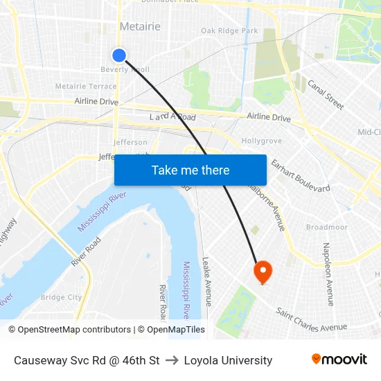 Causeway Svc Rd @ 46th St to Loyola University map