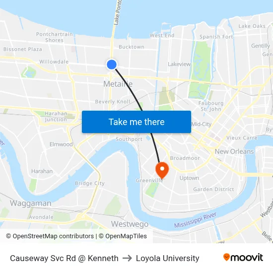 Causeway Svc Rd @ Kenneth to Loyola University map