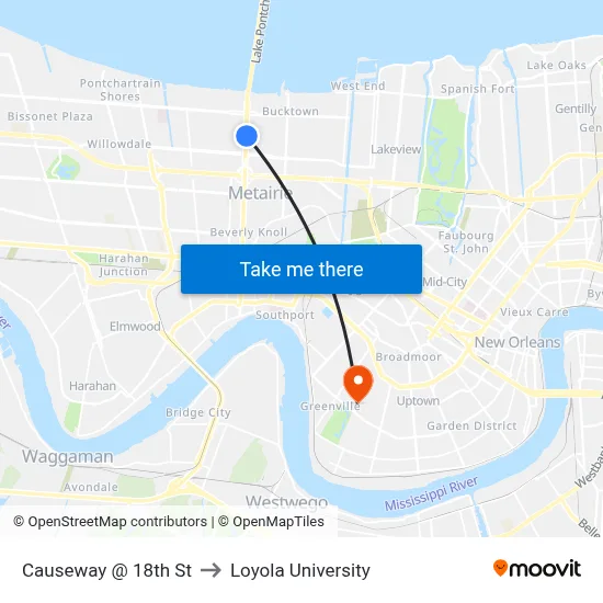 Causeway @ 18th St to Loyola University map