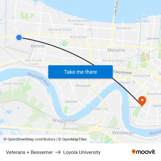 Veterans + Bessemer to Loyola University map