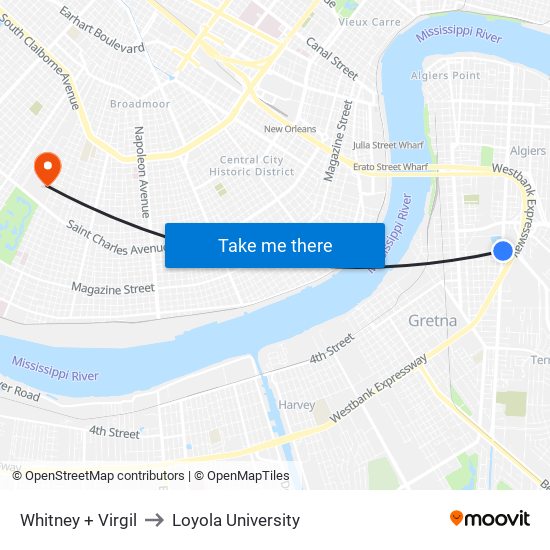 Whitney + Virgil to Loyola University map