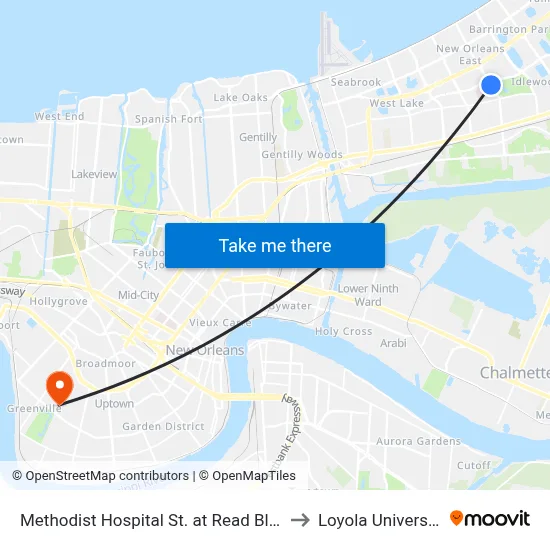 Methodist Hospital St. at Read Blvd. to Loyola University map