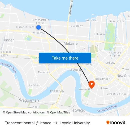 Transcontinental @ Ithaca to Loyola University map