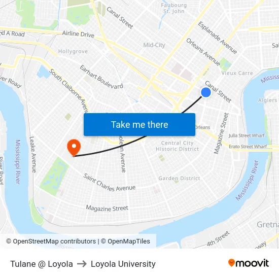 Tulane @ Loyola to Loyola University map