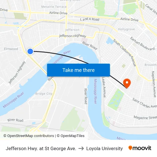 Jefferson Hwy. at St George Ave. to Loyola University map