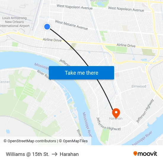 Williams @ 15th St. to Harahan map