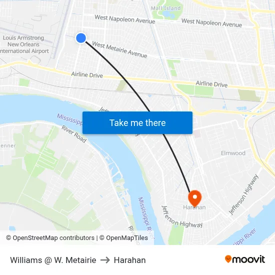 Williams @ W. Metairie to Harahan map