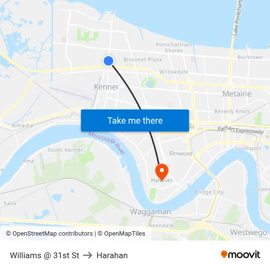 Williams @ 31st St to Harahan map