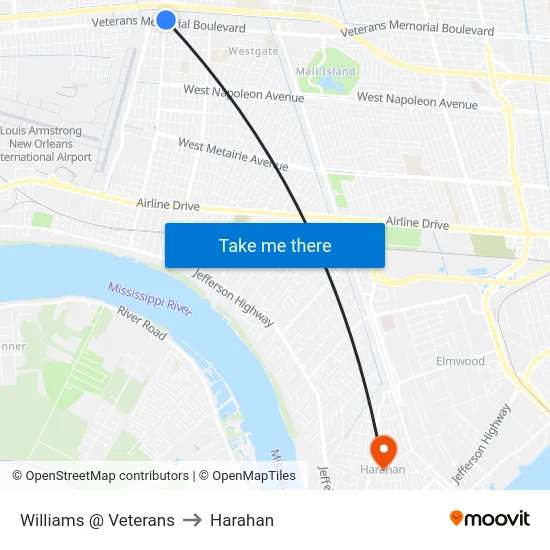 Williams @ Veterans to Harahan map