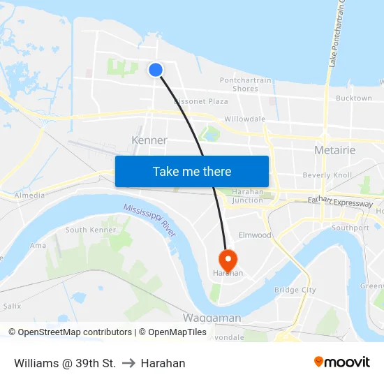 Williams @ 39th St. to Harahan map