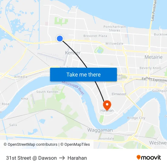 31st Street @ Dawson to Harahan map