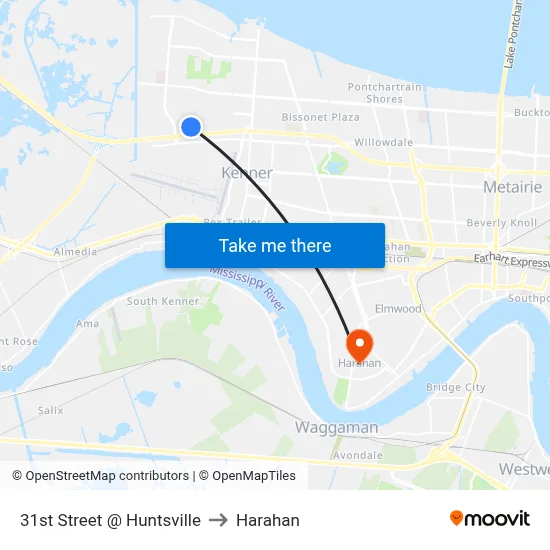 31st Street @ Huntsville to Harahan map
