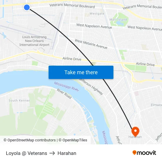 Loyola @ Veterans to Harahan map