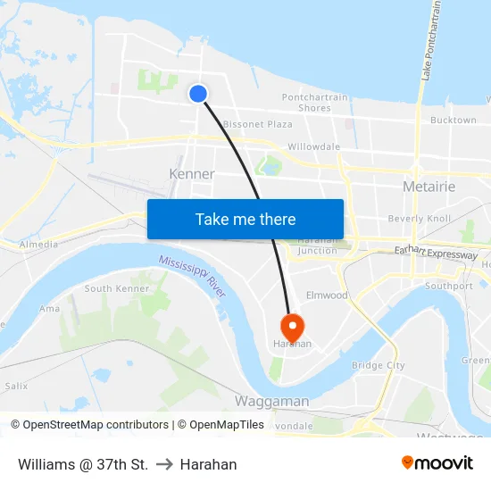 Williams @ 37th St. to Harahan map