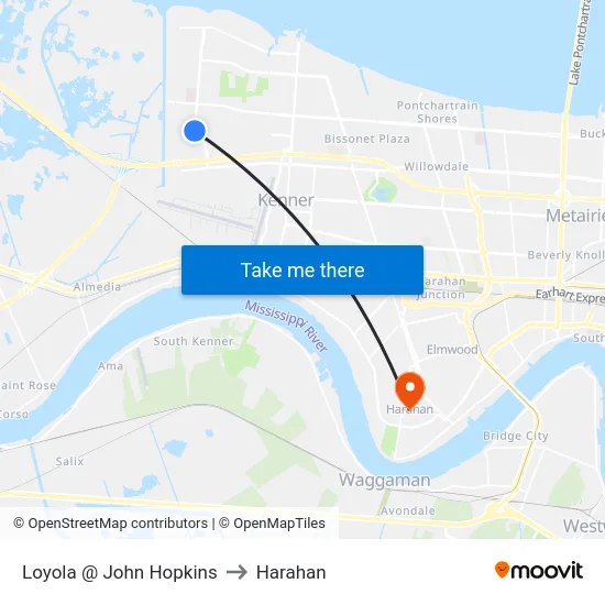 Loyola @ John Hopkins to Harahan map