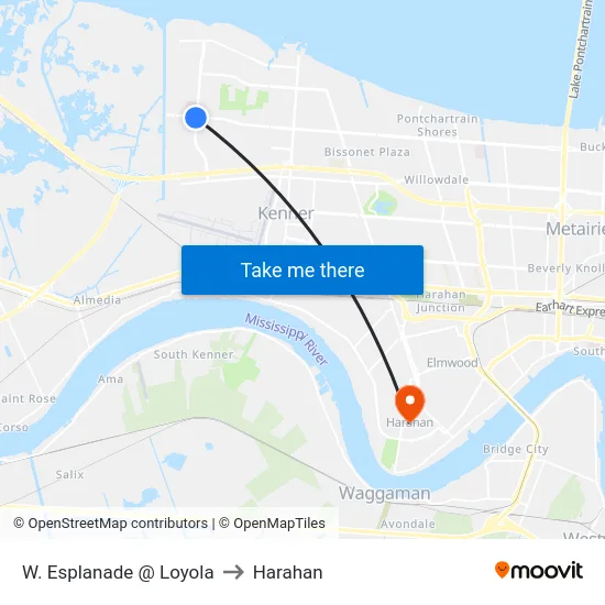 W. Esplanade @ Loyola to Harahan map