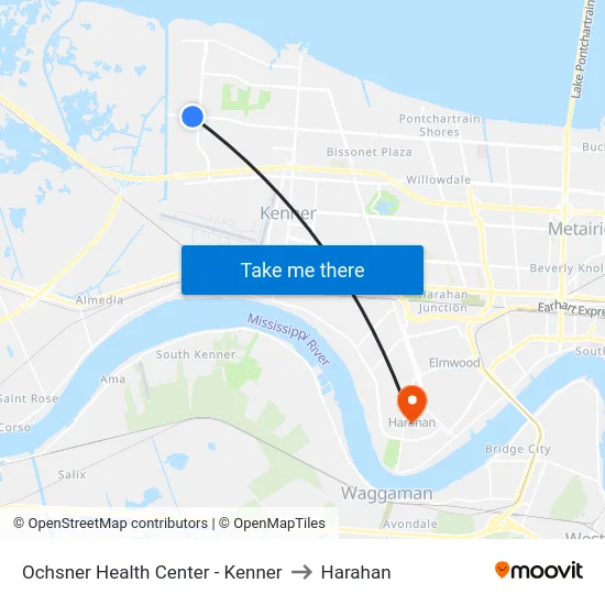 Ochsner Health Center - Kenner to Harahan map