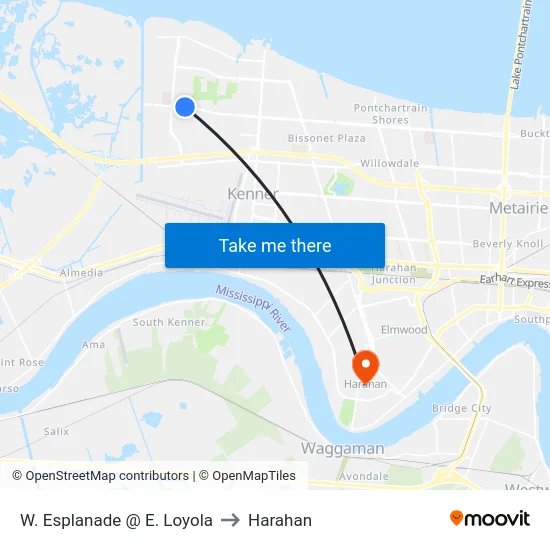 W. Esplanade @ E. Loyola to Harahan map