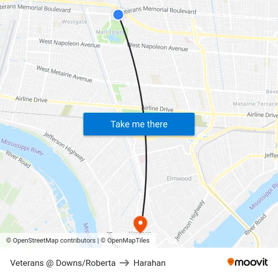 Veterans @ Downs/Roberta to Harahan map