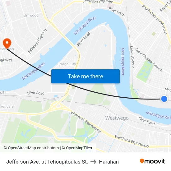 Jefferson Ave. at Tchoupitoulas St. to Harahan map