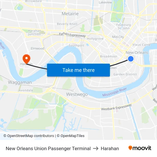 New Orleans Union Passenger Terminal to Harahan map