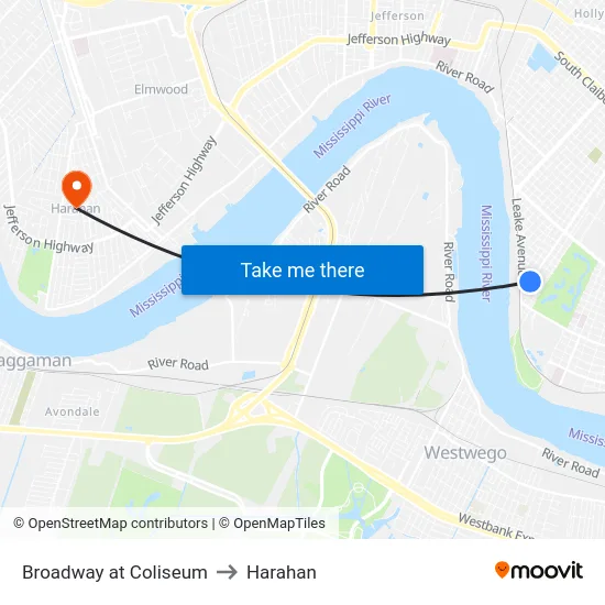 Broadway at Coliseum to Harahan map